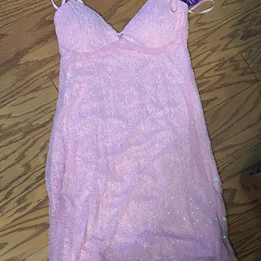 Windsor Pink Sparkle Lace Mini Dress